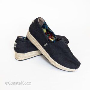 Bobs Skechers Women's 9.5 Black Espadrilles Wedges Memory Foam Arch Pillow Yute